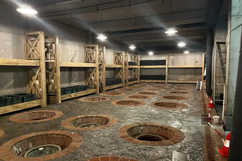 Qvevri set into the cellar floor at Giuaani winery in Manavi