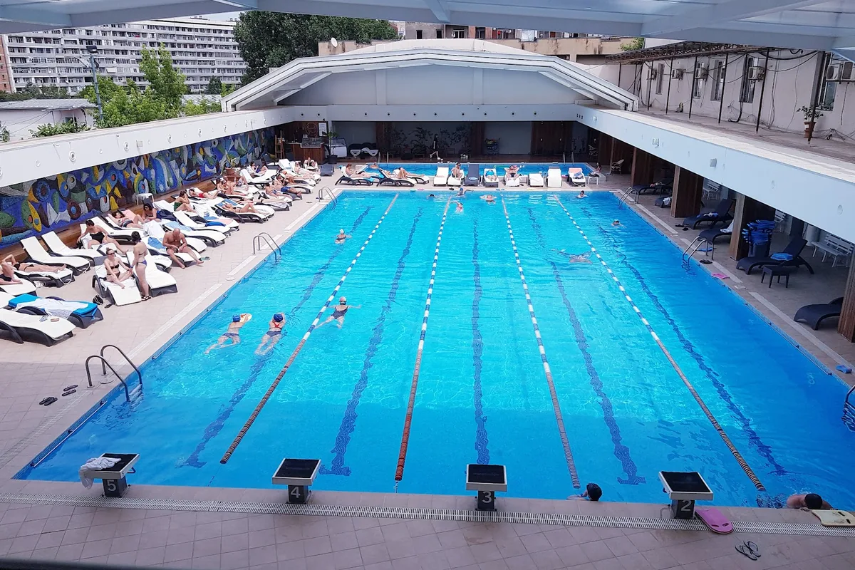 The main pool with its roof open at Neptune Sport Complex