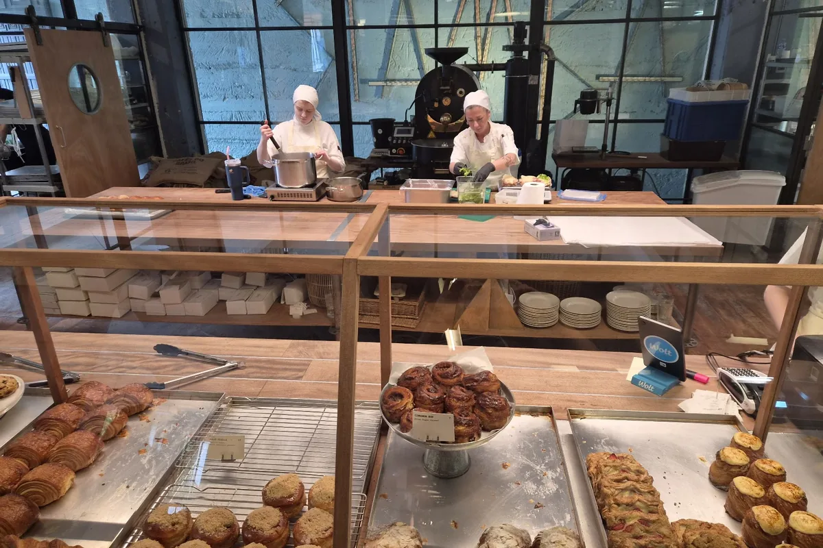 Bread and pastry counter at Stamba Bakery