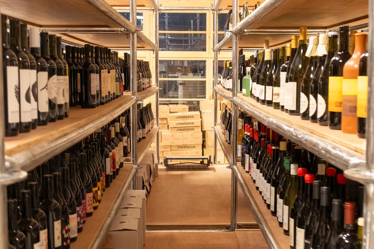 Shelves of wine bottles at Warehouse at Stamba