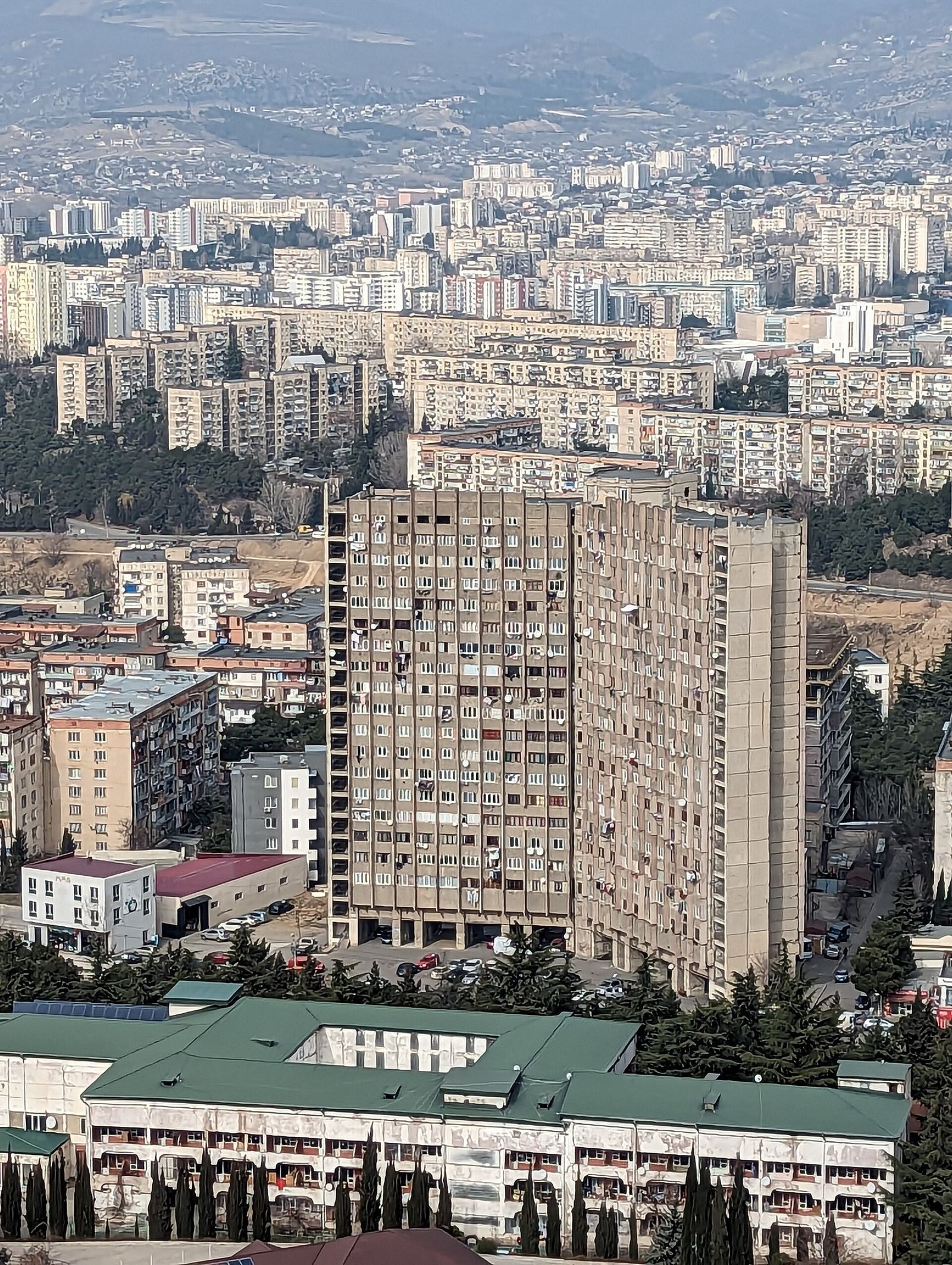 The Arashenda building, a huge Soviet-era residential block in north Tbilisi, seen from the Chronicles of Georgia