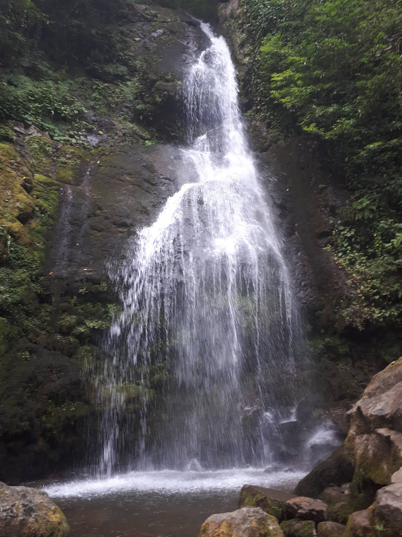 Tsablnari waterfall in Mtirala National Park falling over a rock face into a shallow pool