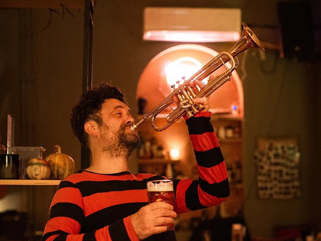 A trumpet player on the Thursday live music night at Crossroads Bar