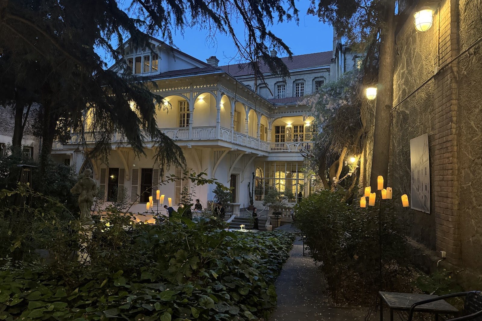 The garden of Cafe Littera in Tbilisi at night