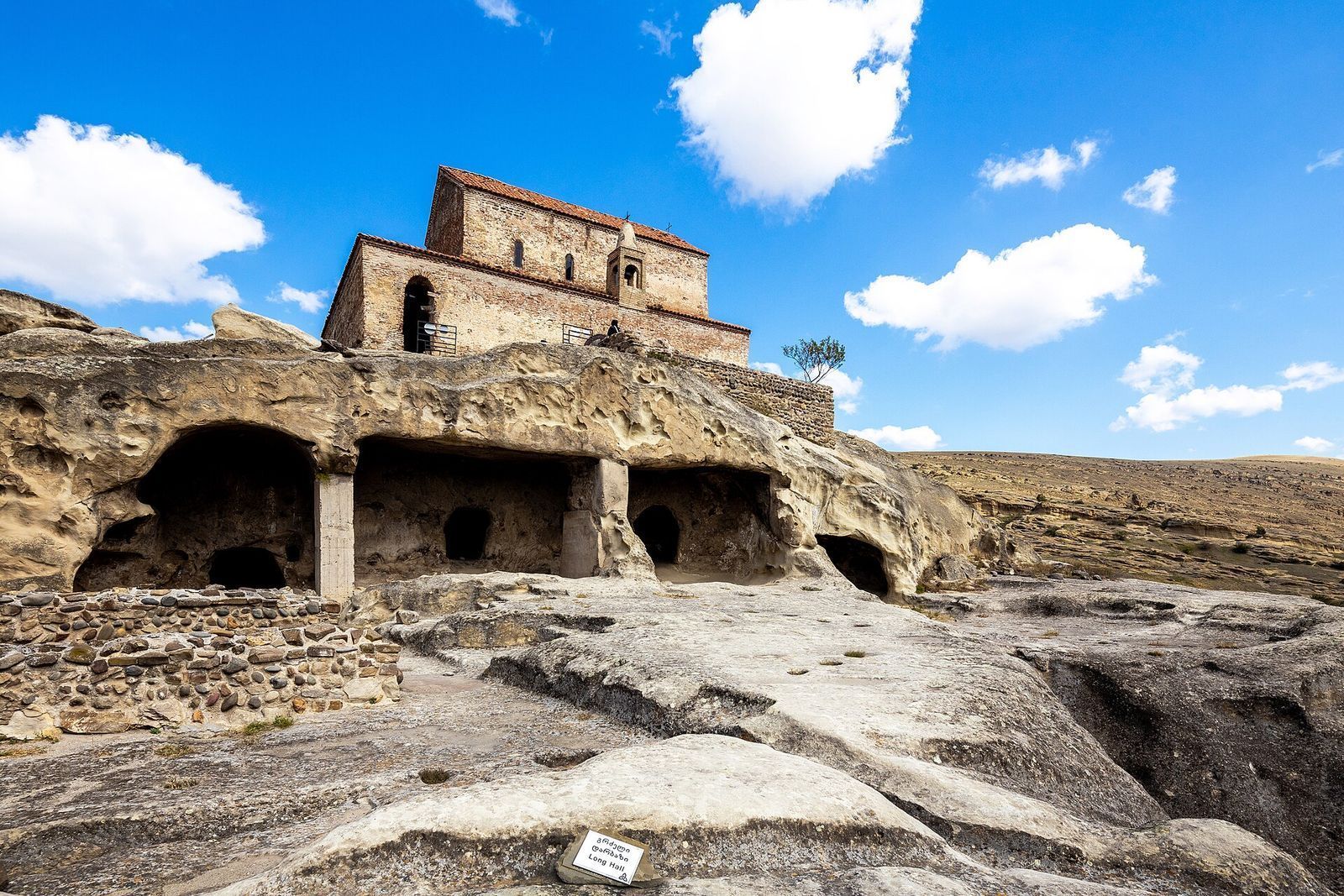 A middle Ages Basilica on the top of the Uplistsikhe cave, an ancient rock-hewn town located 10 kilometers east of the town of Gori, Shida Kartli.