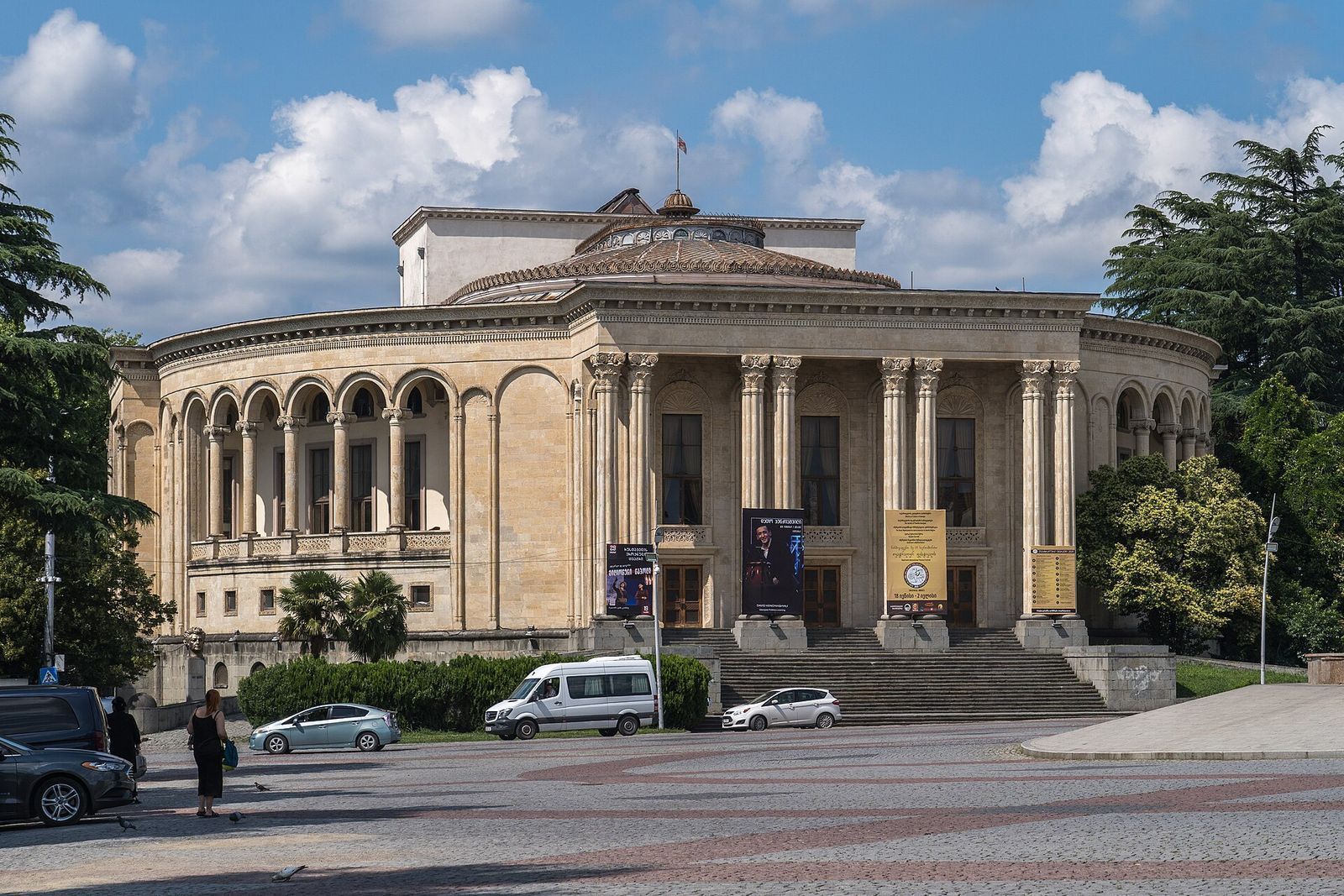The Meskhishvili Drama Theater in central Kutaisi, with its curved front of columns and arched windows