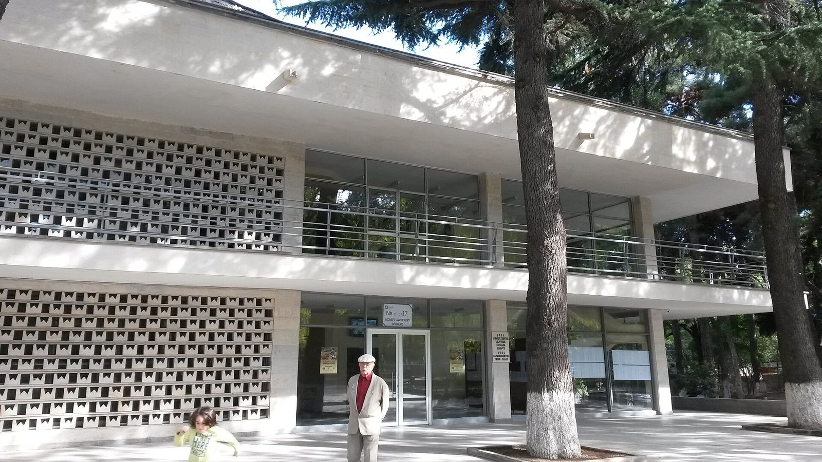 The Nona Gaprindashvili Chess Palace in Vere Park, a low modernist building with a glass front and patterned concrete screens