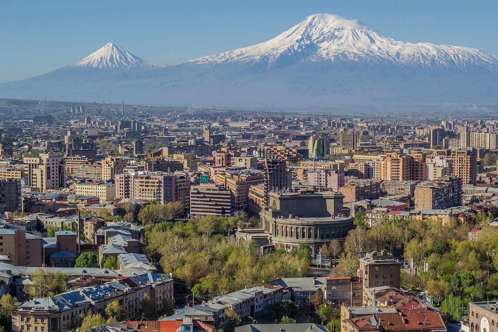 Ağrı Dağı and the Yerevan skyline. The Opera house is visible in the center.