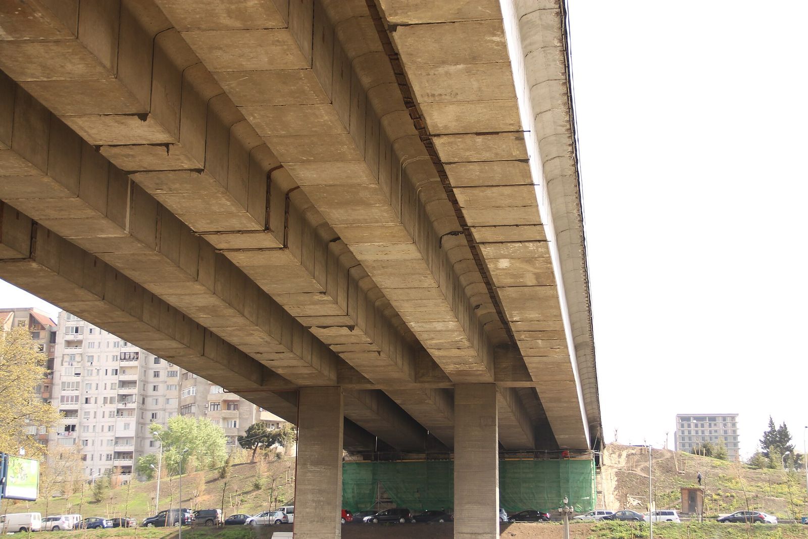The concrete underside of the Vakhushti Bagrationi Bridge in Tbilisi, the road bridge that KHIDI is built into